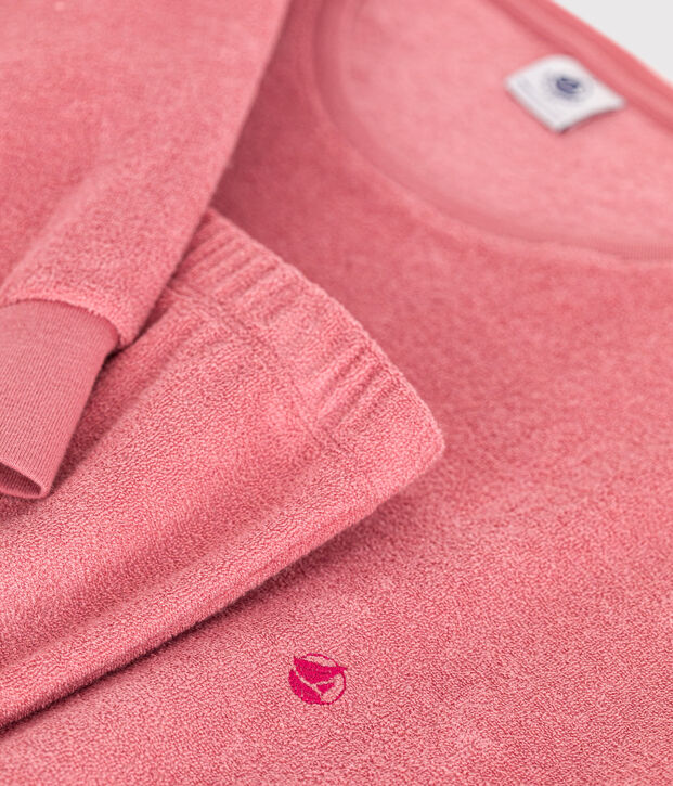 Pyjama en bouclette &eacute;ponge gratt&eacute;e unie femme rose