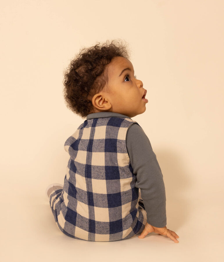 Babypakje in ribfluweel zonder mouwen blauw/ecru