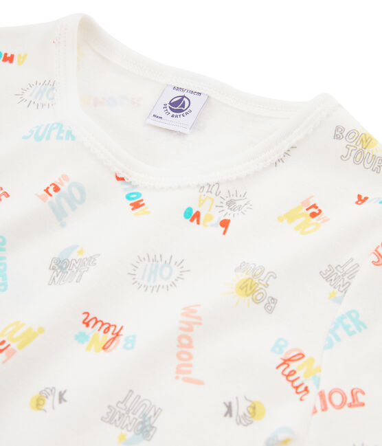 Pyjama petite fille en côte blanc MARSHMALLOW/blanc MULTICO