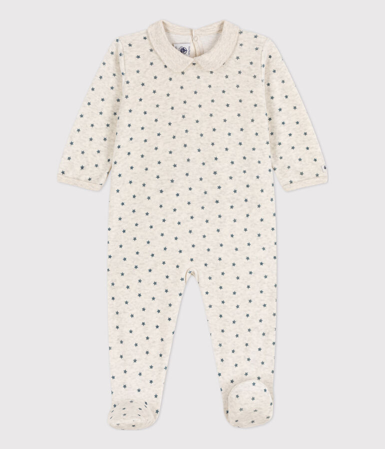 Fluwelen babypyjama met sterren beige/grijs