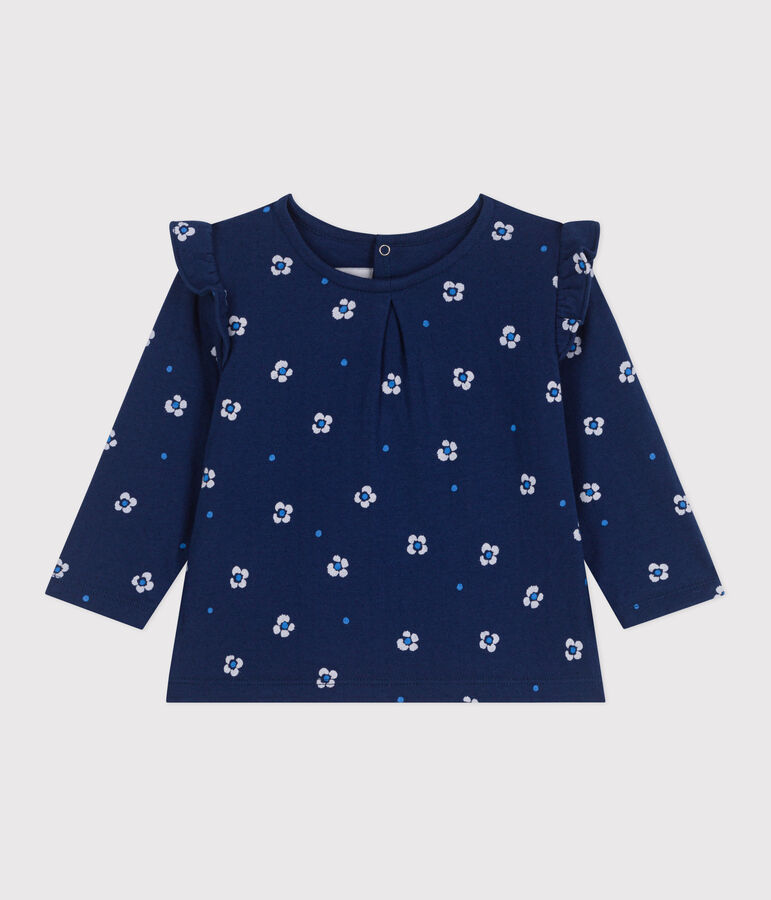 Blouse b&eacute;b&eacute; manches longues en coton, imprime&eacute; fleurie bleu/multicouleur