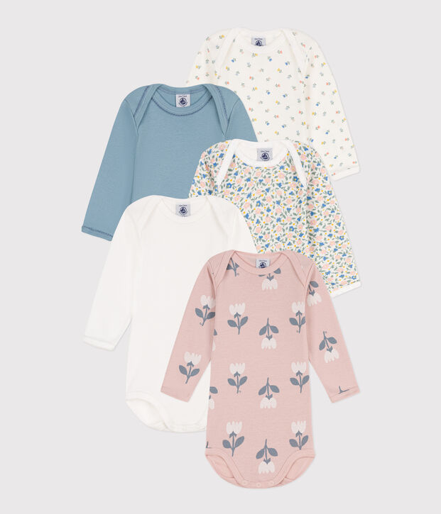 Lot de 5 bodies manches longues fleurs en coton multicouleur