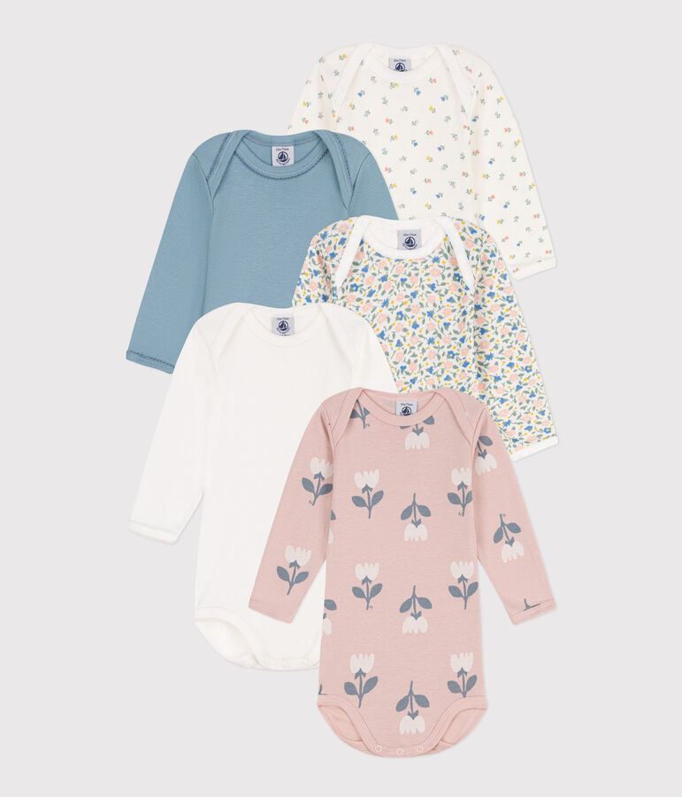Lot de 5 bodies manches longues fleurs en coton multicouleur