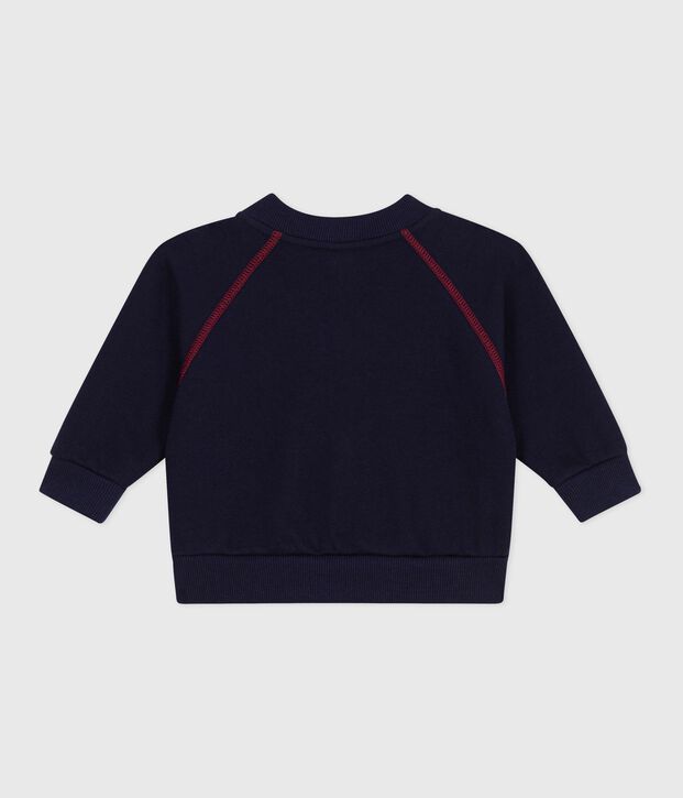Cardigan b&eacute;b&eacute; en coton uni, coutures contrast&eacute;es bleu marine