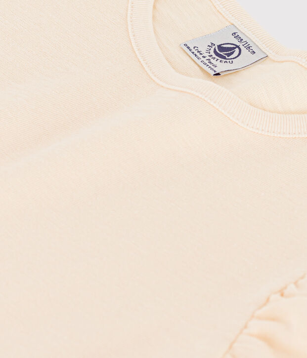 Tee-shirt manches courtes en coton enfant fille &eacute;cru