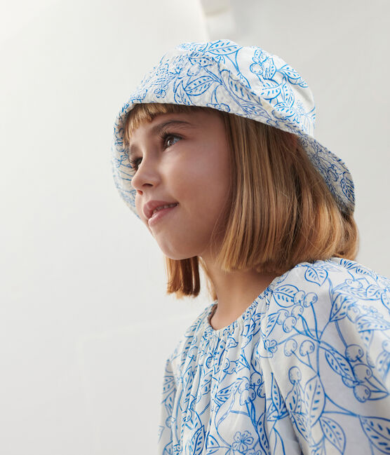 Capeline enfant fille en popeline imprimé bleu MARSHMALLOW/ PORCELANA