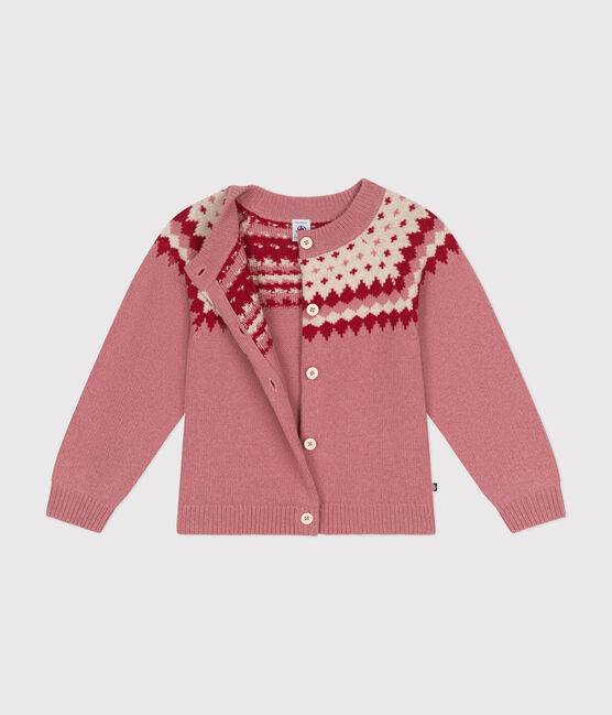 Cardigan van jacquard uit wol en katoen voor meisjes roze ROSEWOOD/ AVALANCHE