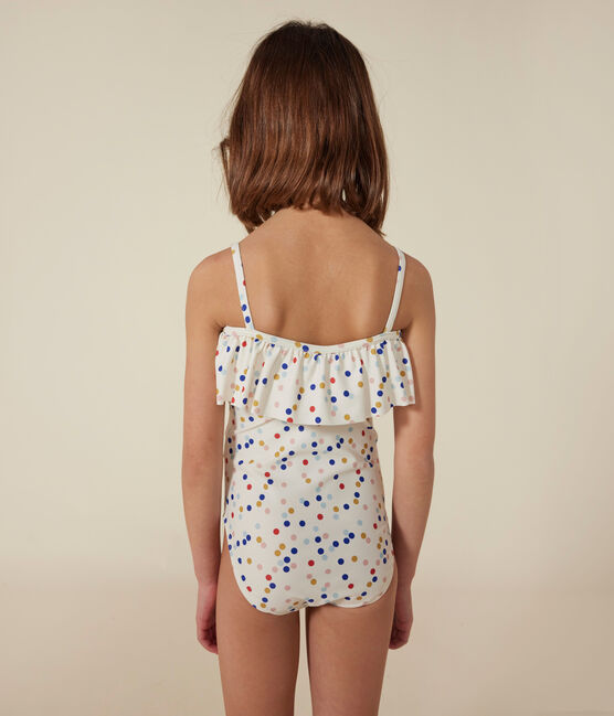 Maillot de bain 1 pièce imprimé enfant fille blanc MARSHMALLOW/blanc MULTICO
