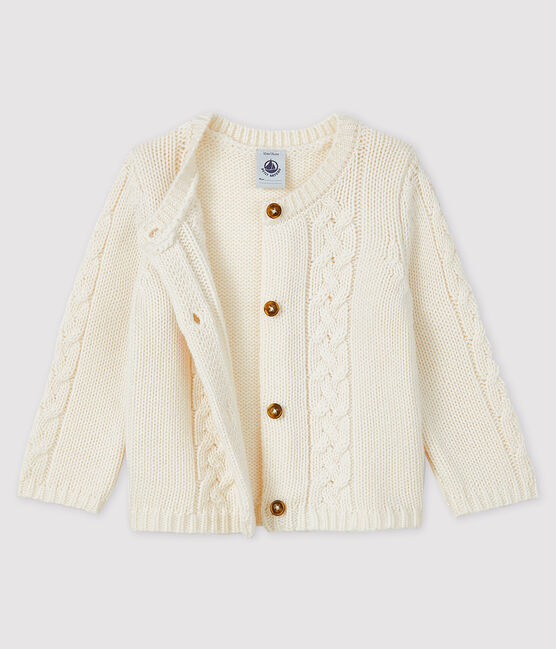 Cardigan bébé laine et coton blanc MARSHMALLOW
