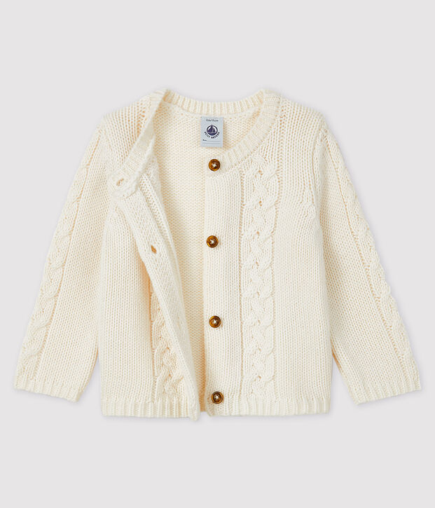 Cardigan b&eacute;b&eacute; laine et coton blanc