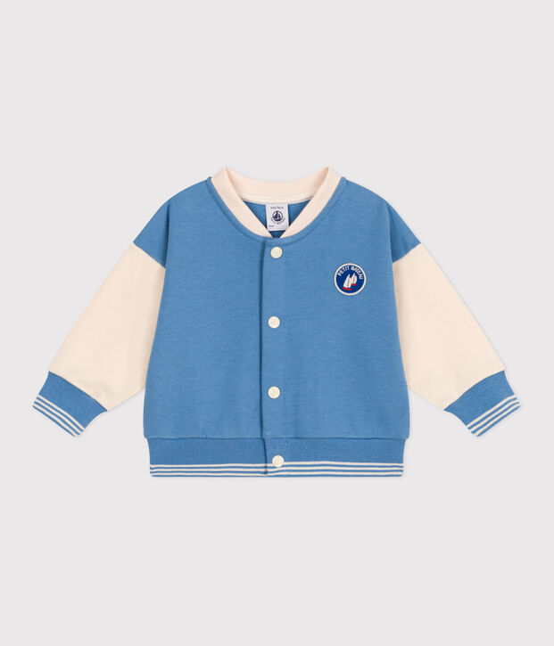 Veste teddy b&eacute;b&eacute; en coton colorblock bleu/&eacute;cru