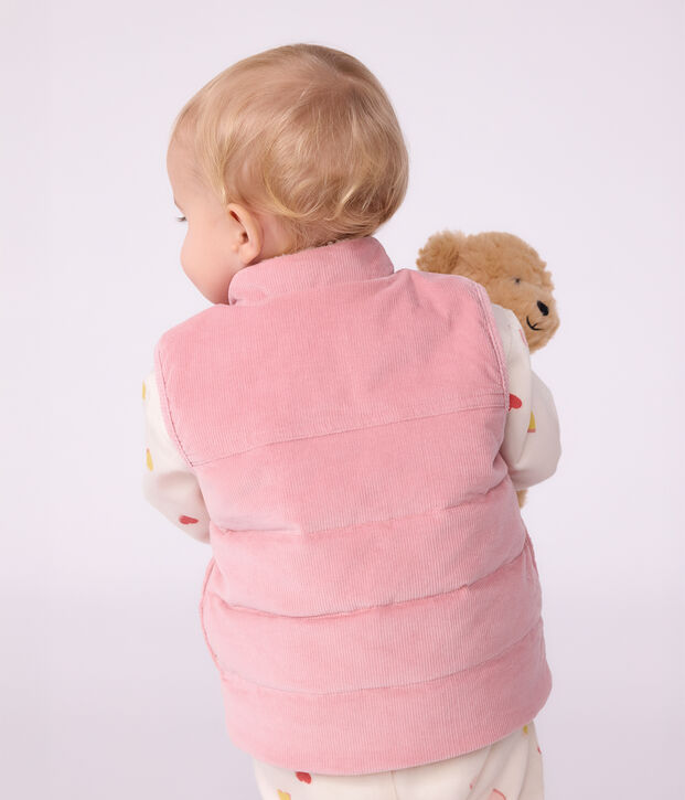 Doudoune b&eacute;b&eacute; sans manches en velours r&eacute;versible sherpa rose/&eacute;cru