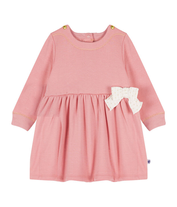 Robe manches longues b&eacute;b&eacute; fille en maille velours rose