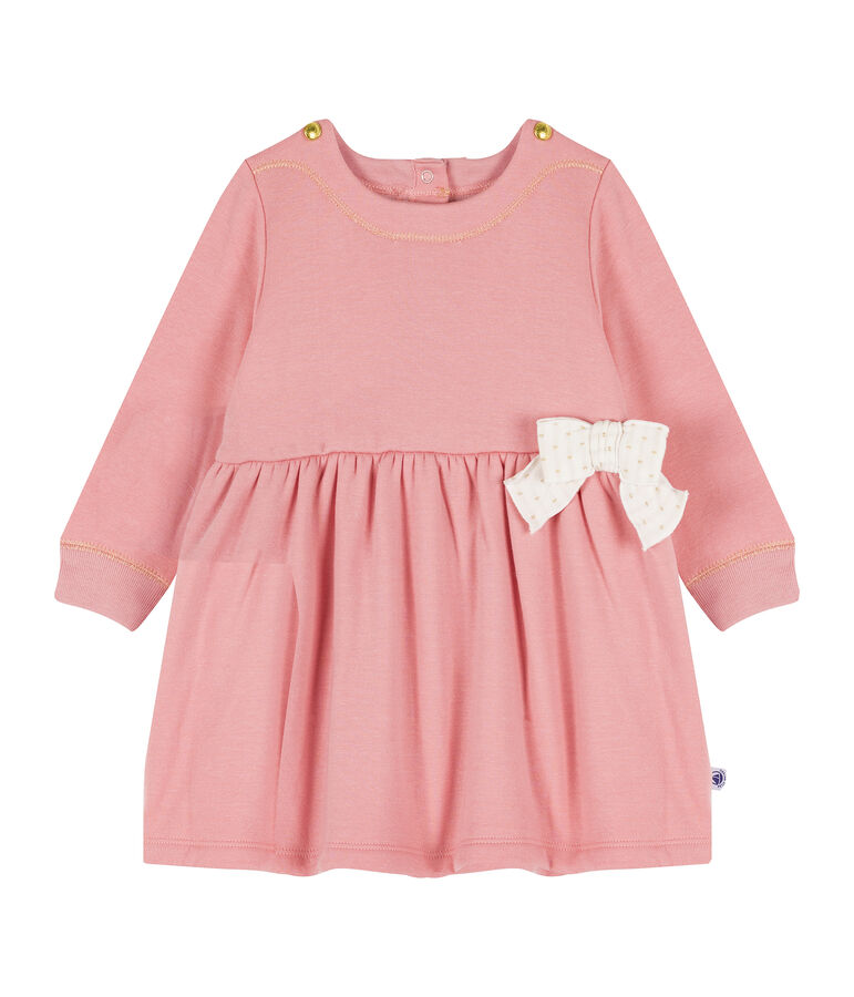 Jurk met lange mouwen babymeisje van mesh-fluweel roze CHARME CN