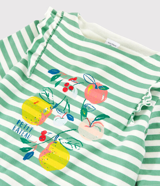 T-shirt van jersey met korte mouwen voor meisjes groen ALOEVERA/wit MARSHMALLOW