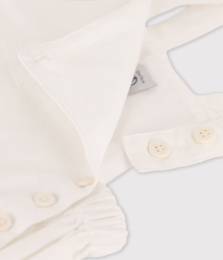 Salopette courte b&eacute;b&eacute; en lin blanc