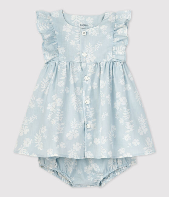 Jurk met bloomer met Hawaïprint van biologische popeline voor baby's PLEINAIR/ MARSHMALLOW