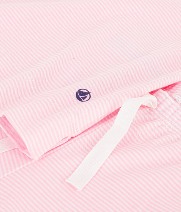 Katoenen damespyjama met strepen en wijde pijpen roze/wit