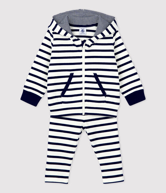 Ensemble rayé marinière deux pièces bio bébé blanc MARSHMALLOW/bleu SMOKING