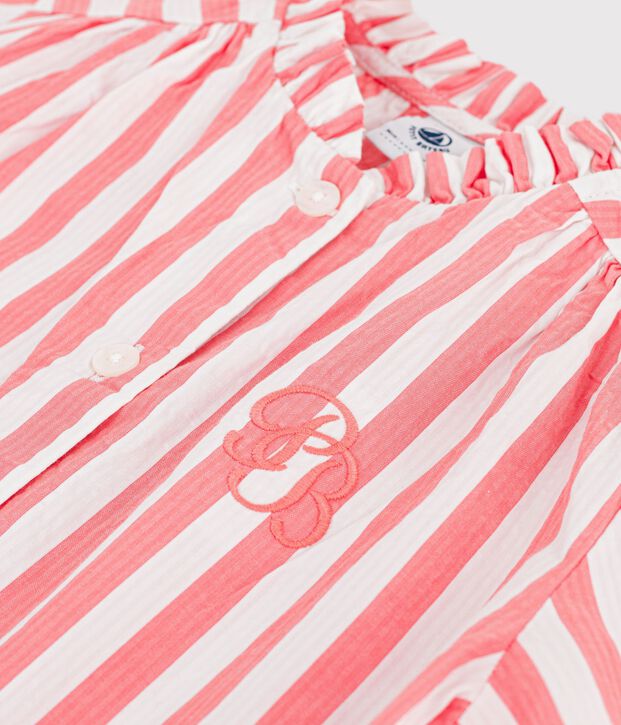 Blouse enfant en coton manches courtes &agrave; rayures rose/blanc