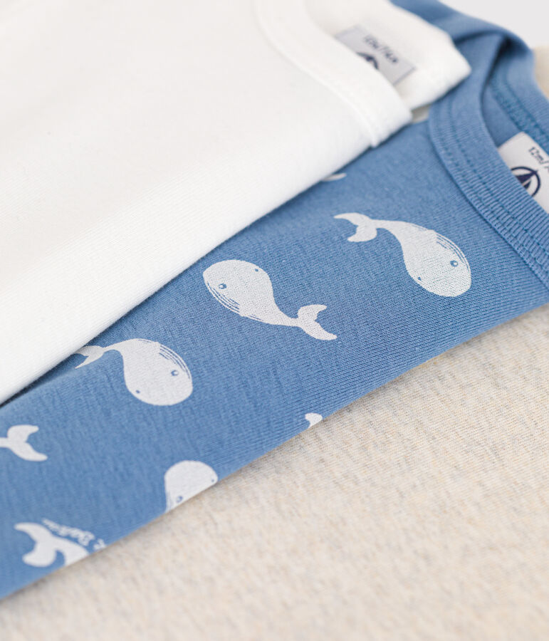 Setje met 3 katoenen rompertjes met lange mouw en walvisprint voor baby's variante 1