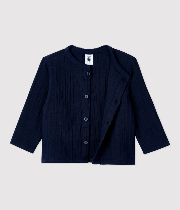 Chemise en gaze de coton bio b&eacute;b&eacute; bleu marine