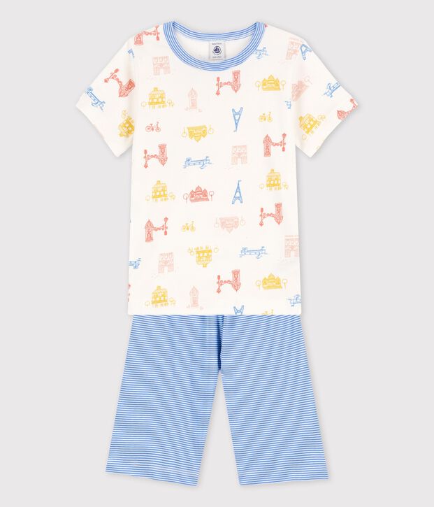 Pyjacourt Paris petit gar&ccedil;on en coton blanc/multicouleur
