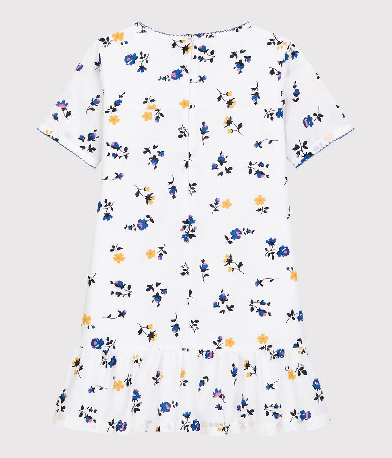 Katoenen meisjesjurk met korte mouwen wit/multicouleur