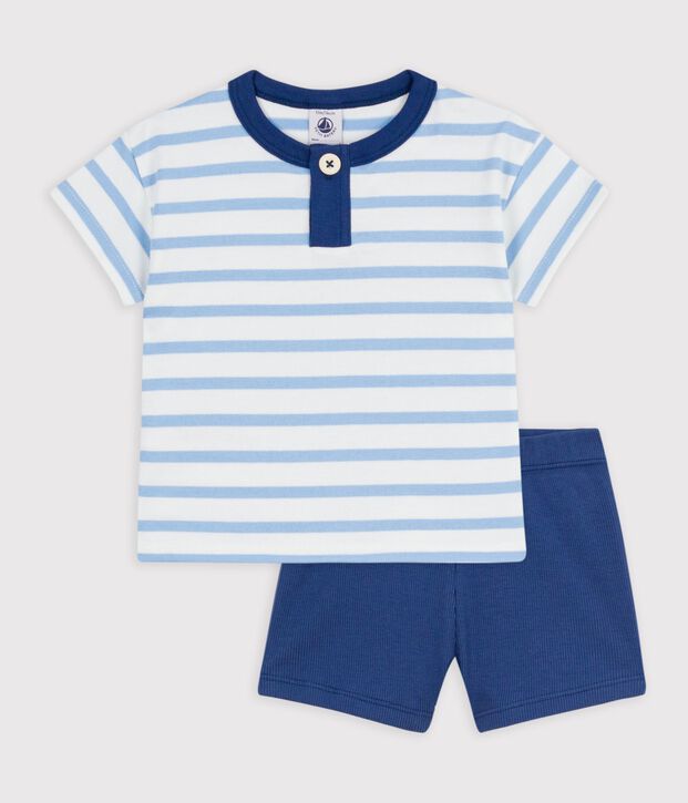 Ensemble cadeau b&eacute;b&eacute; en coton : ensemble 2 pi&egrave;ces blanc/multicouleur
