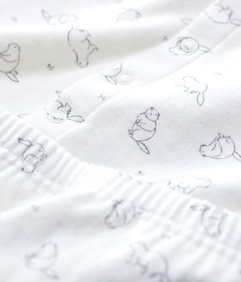 Ensemble 2 pi&egrave;ces imprim&eacute; marmottes b&eacute;b&eacute; en coton biologique blanc MARSHMALLOW/gris GRIS