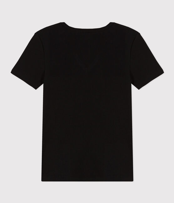 L'Iconique, T-shirt met korte mouw van effen ribstof voor dames zwart BLACK
