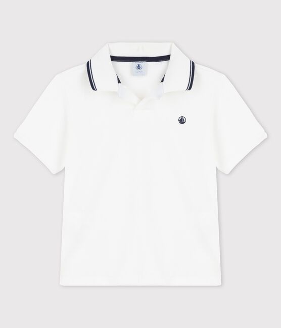 Polo manches courtes en jersey enfant garçon blanc MARSHMALLOW