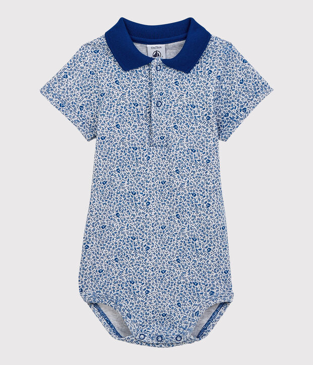 Katoenen rompertje met polokraag voor babyjongens grijs/blauw