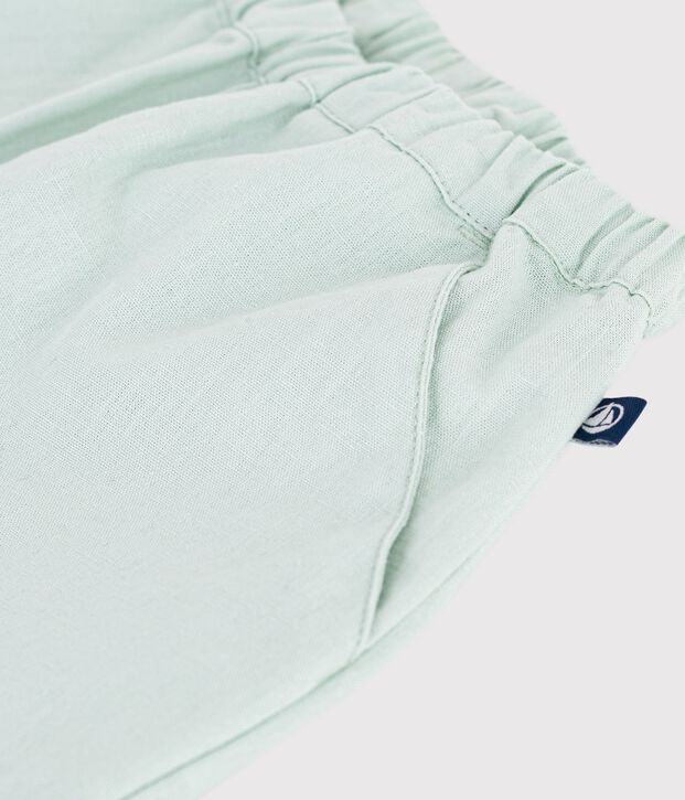 Pantalon b&eacute;b&eacute; en coton/lin, uni vert