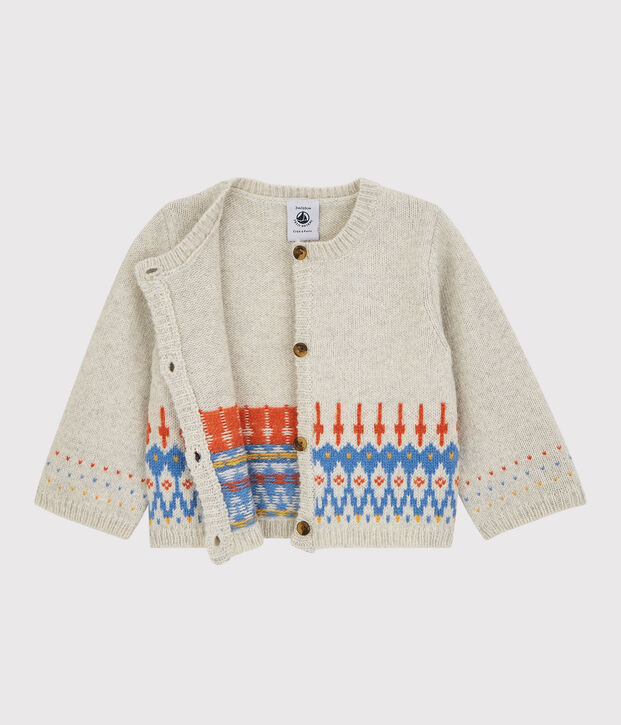 Cardigan jacquard b&eacute;b&eacute; en tricot avec laine beige chin&eacute;
