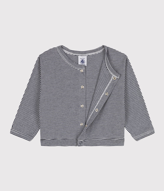 Cardigan bébé en coton bleu SMOKING/blanc MARSHMALLOW