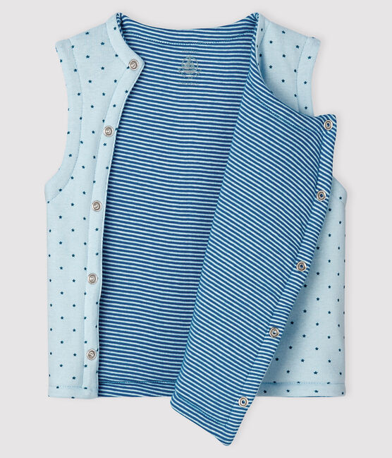 Gilet bleu sans manches réversible bébé garçon en côte ouatinée bleu FRAICHEUR/blanc MULTICO