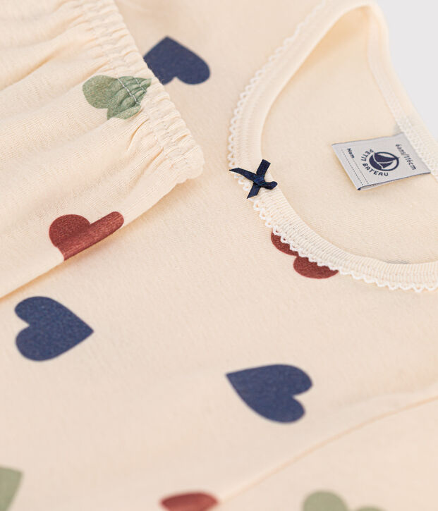 Pyjama en coton imprim&eacute; motif c&oelig;ur enfant &eacute;cru/multicouleur