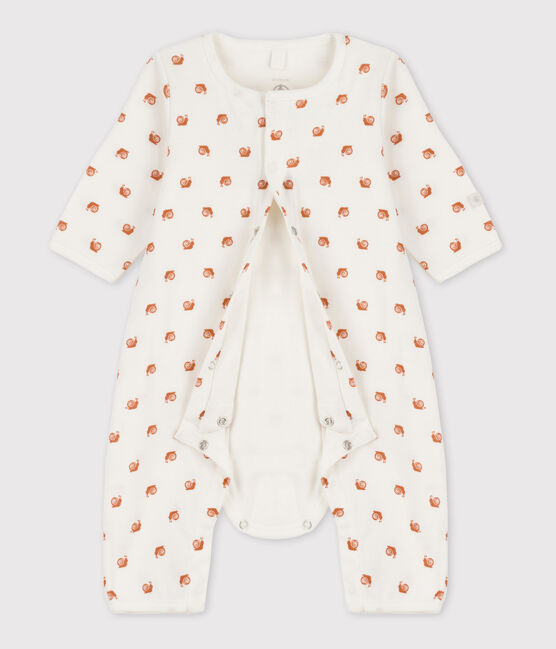 Bodyjama sans pieds imprimé bébé en coton blanc MARSHMALLOW/ ECUREUIL