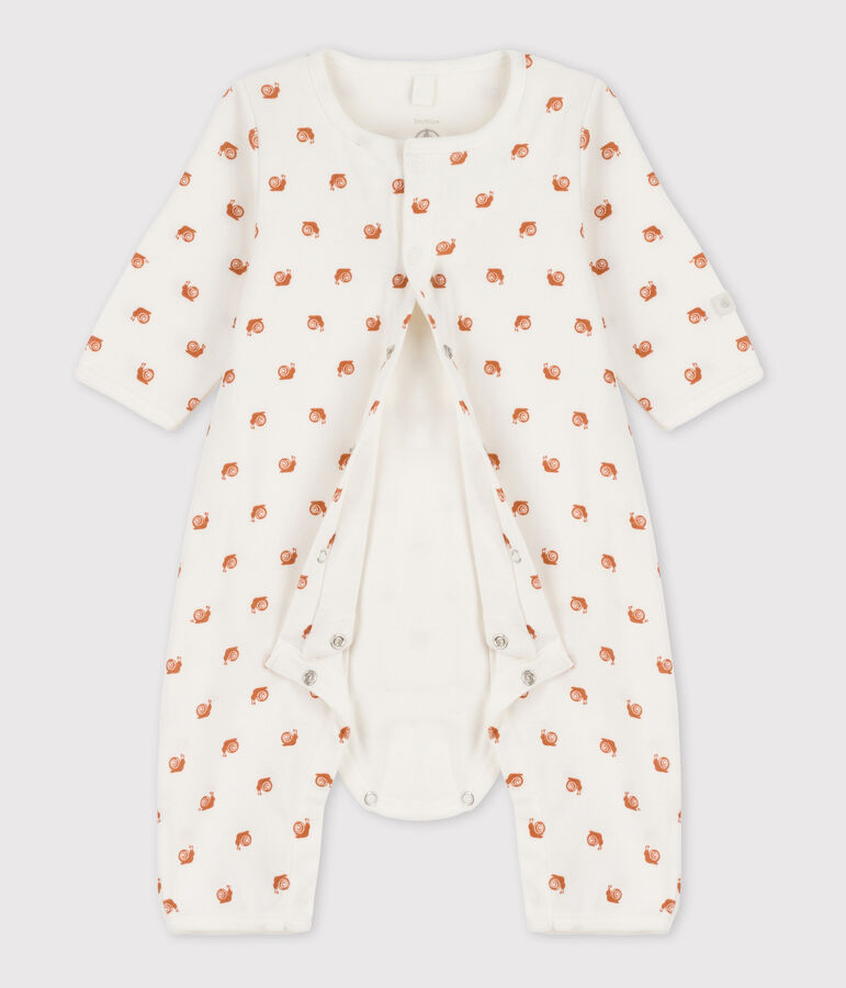 Katoenen bodypyjama zonder voetjes met print wit MARSHMALLOW/ ECUREUIL