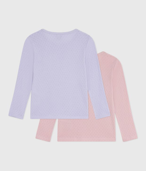 Setje met T-shirts met lange mouwen van ajourkatoen voor kinderen multicouleur