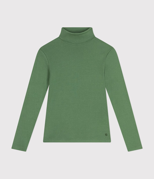 Tee-shirt l'Iconique Col roul&eacute; en coton femme vert