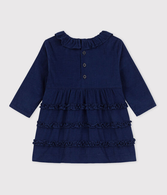 Robe manches longues bébé en velours extra fin BLEU FONCE