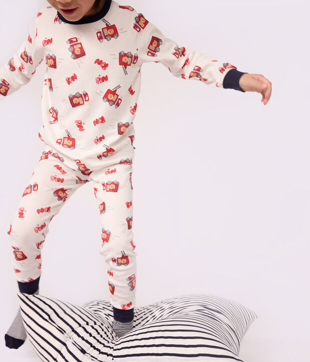 Katoenen verkleedpyjama brandweerman voor kinderen wit/multicouleur