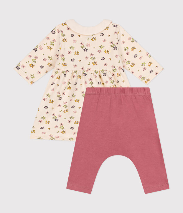 Katoenen jurk en legging voor baby's ecru/multicouleur