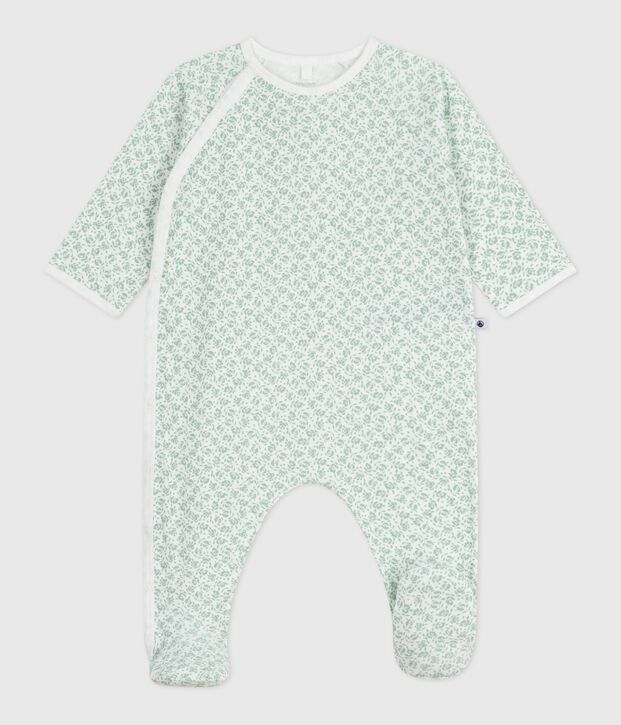 Katoenen babypyjama met bloemenprint wit/groen