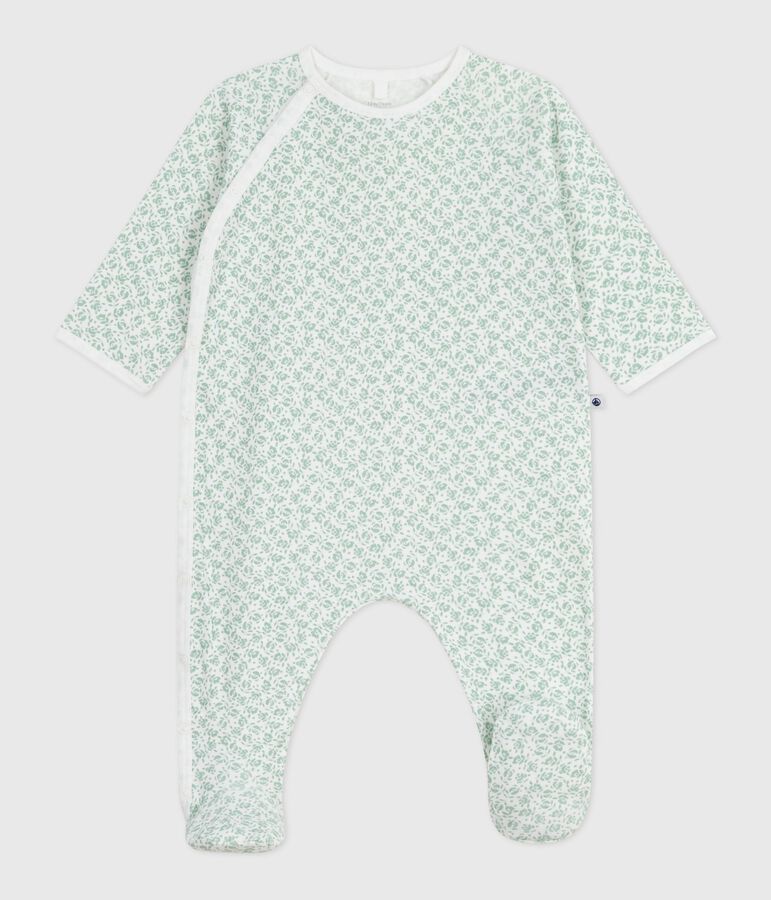 Katoenen babypyjama met bloemenprint wit/groen