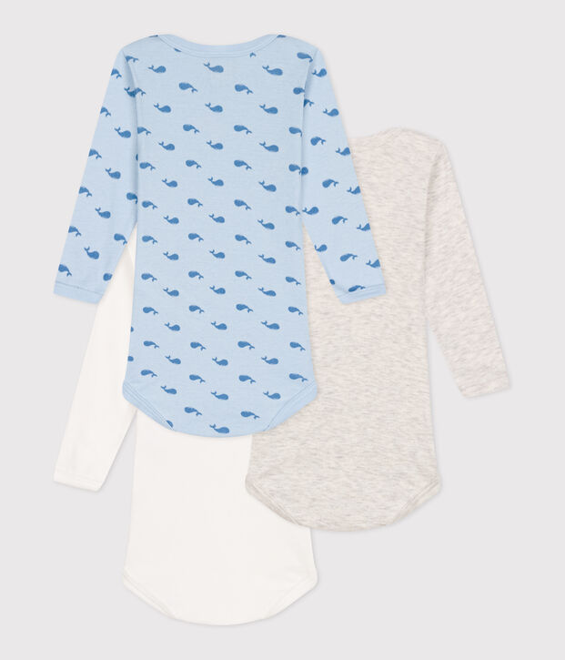 Lot de 3 bodies manches longues en coton baleine b&eacute;b&eacute; multicouleur