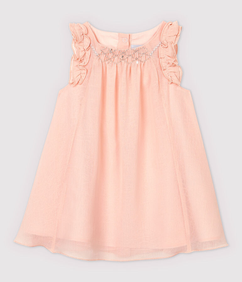 Robe manches courtes en cr&ecirc;pe b&eacute;b&eacute; fille rose MINOIS