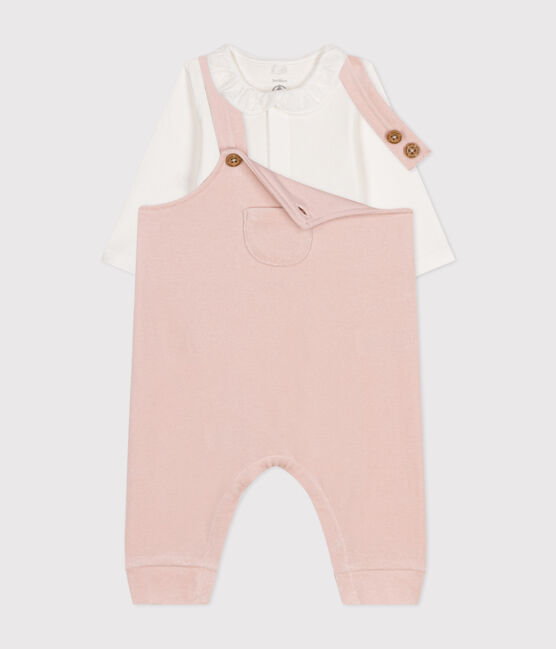 Babysetje met salopette van velours roze SALINE